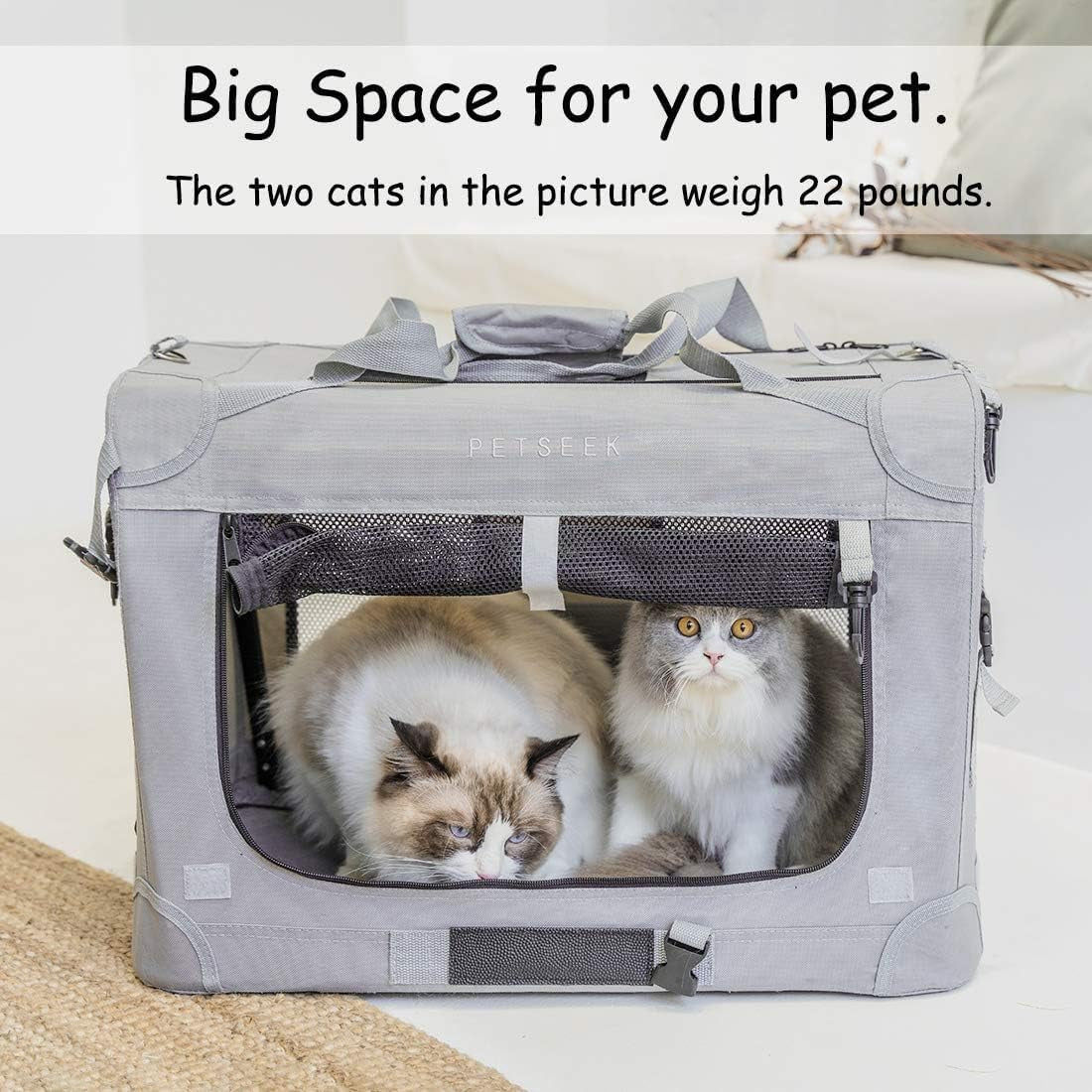 Extra Large Cat Carrier Soft Sided with Wheels Folding Small Medium Dog Pet Carrier 24"X16.5"X16" Travel Collapsible Ventilated Comfortable Design Portable Vehicle