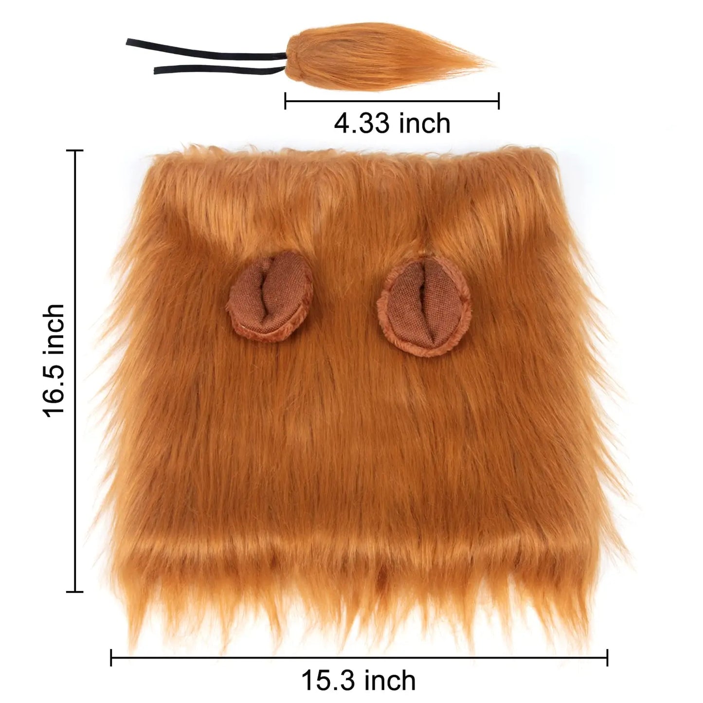 Brown furry patch with ears and measurement details on a white background