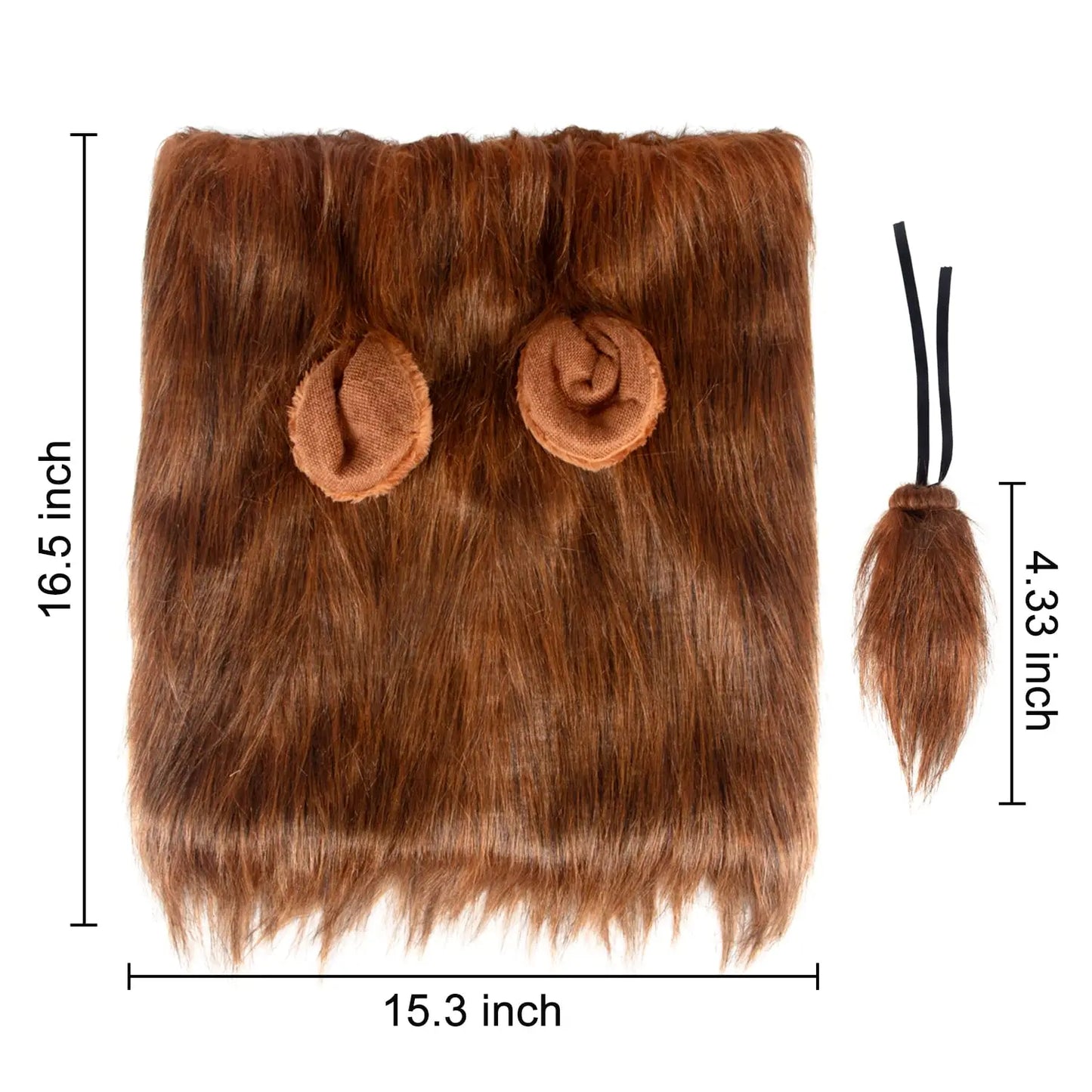 Brown hair extensions with measurements on a white background