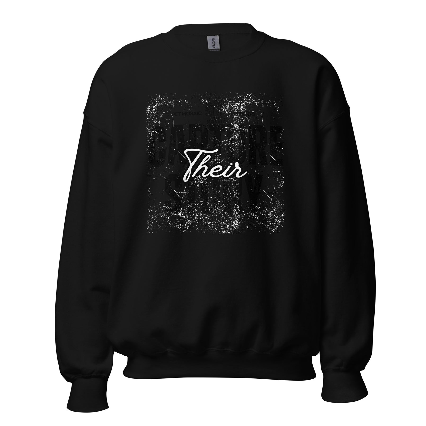Black sweatshirt with 'Capture Their Story' printed on it against a white background