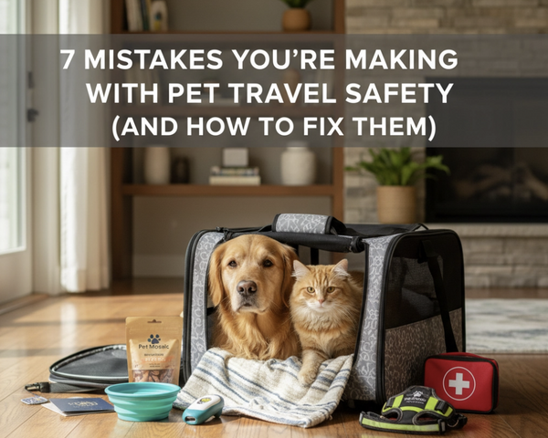 Pet owner preparing for safe travel with dog in car using proper restraint system and travel carrier