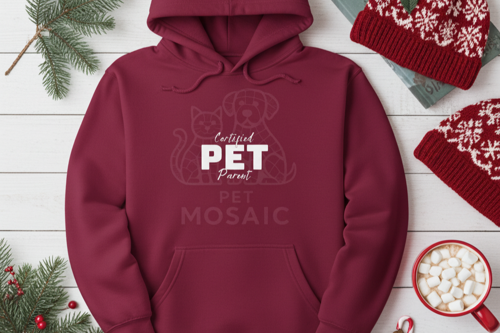 Premium pet parent hoodies and designer mugs displayed as gift options for Canadian pet lovers