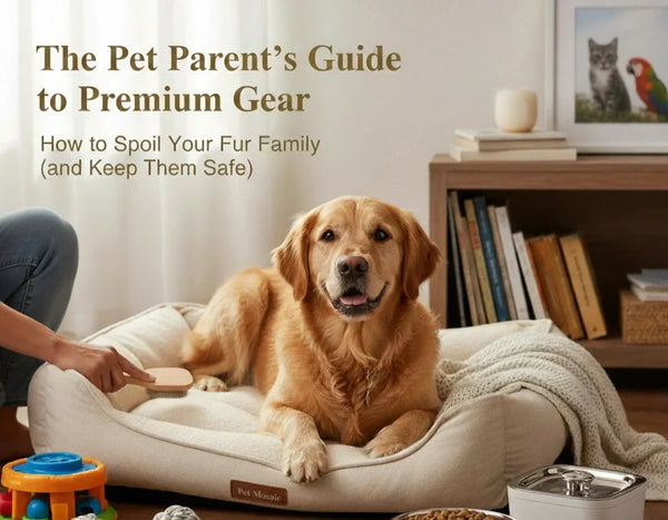 Premium pet gear collection featuring smart collars, luxury carriers and safety equipment for Canadian pet parents