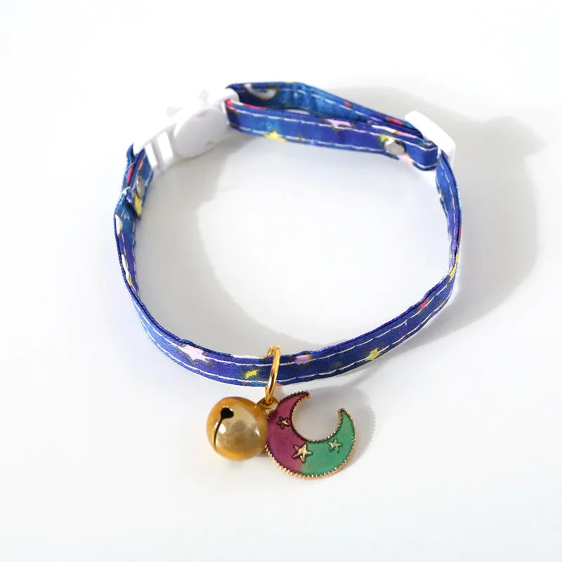 Cute Cat Collars with Moon Pendant Adjustable Safety Kitten Collar Puppy Chihuahua Raabit Necklace with Bells Pets Accessories