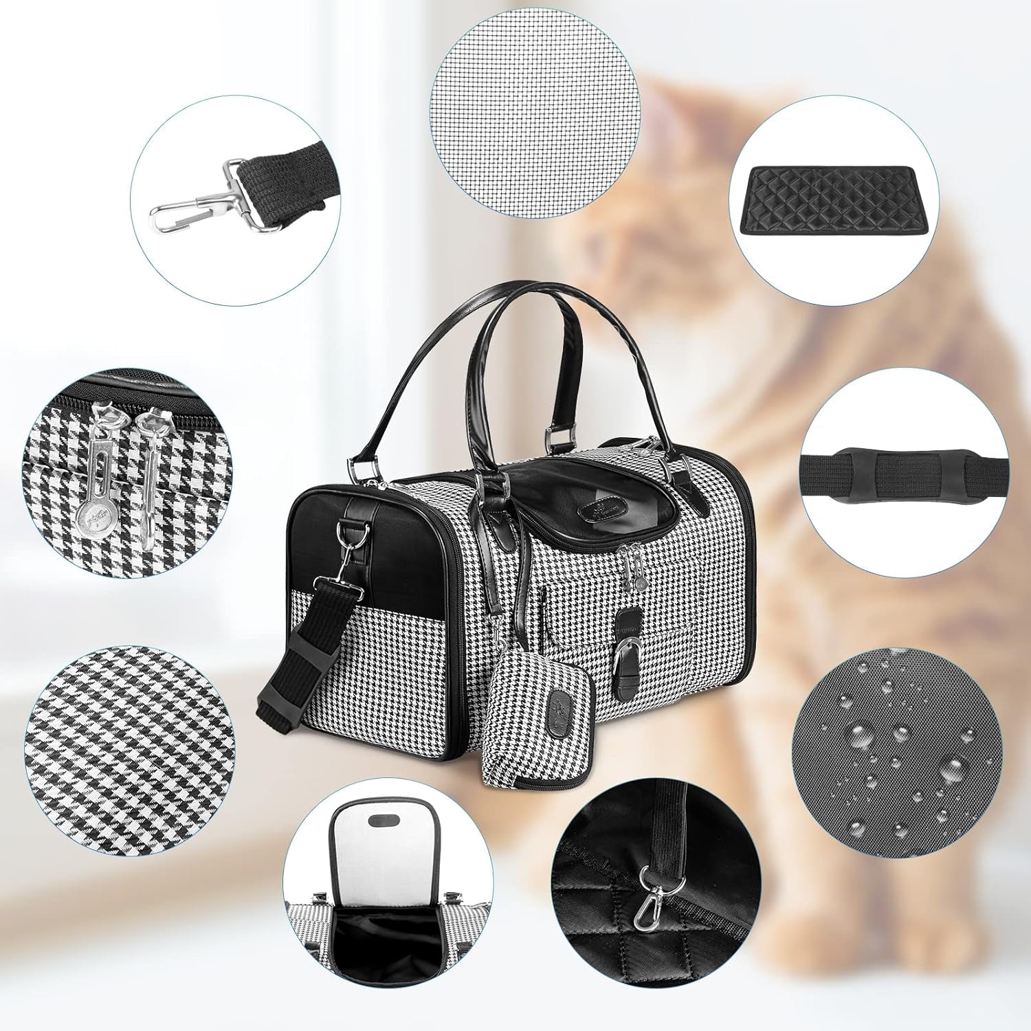 Fashion Pet Carrier, Small Dog Carrier Purse, Cat Carrier, Quality High-Grade Woven Cloth Dog Purse, Collapsible Portable Pet Carrying Handbag with Shoulder Strap for Travel Walking Hiking