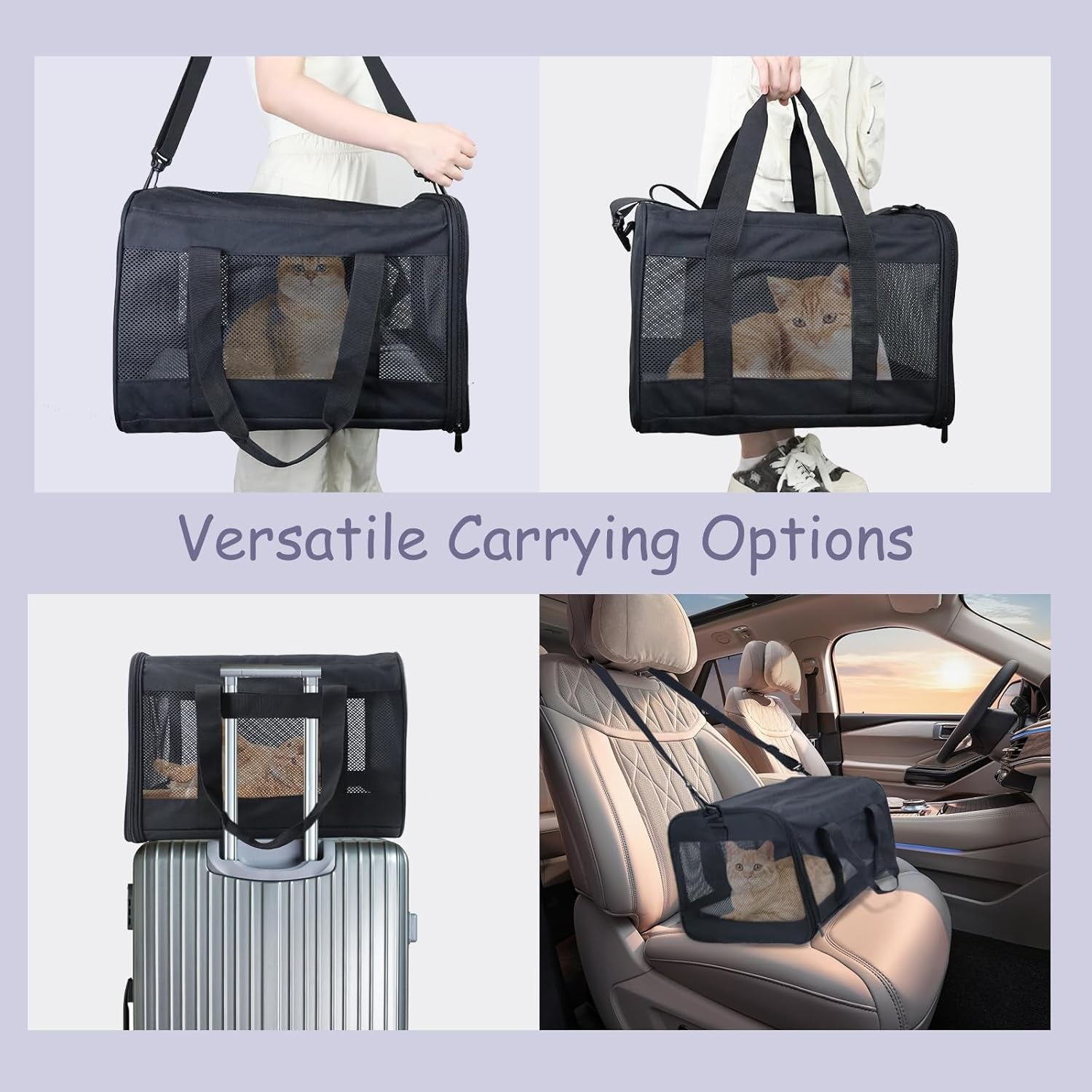 Pet Carrier Airline Approved Pet Carrier Puppy Dog Carriers for Small Dogs, Cat Carriers for Medium Cats Small Cats, Small Pet Carrier Small Dog Carrier Airline Approved Cat Travel Carrier-All Black