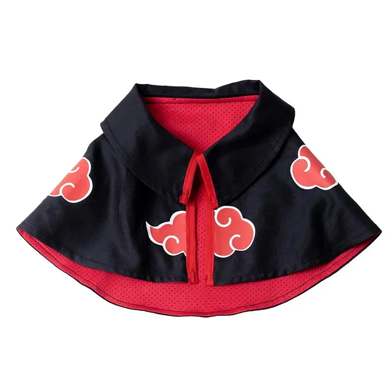 Black and red cape with cloud designs on a white background