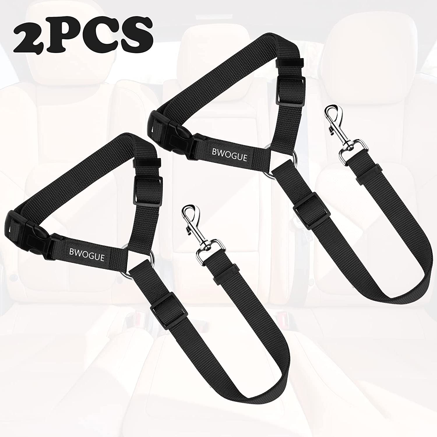 2 Packs Dog Cat Safety Seat Belt Strap Car Headrest Restraint Adjustable Nylon Fabric Dog Restraints Vehicle Seatbelts Harness