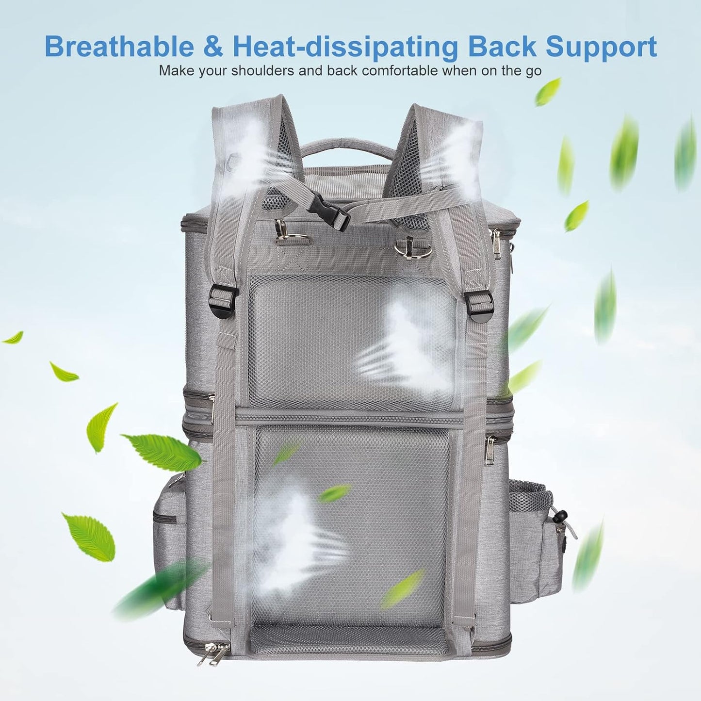 Detachable Double Pet Carrier Backpack for Small Cats and Dogs, Cat Travel Carrier for 2 Cats, Perfect for Traveling/Hiking/Camping, Grey