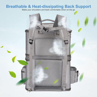 Detachable Double Pet Carrier Backpack for Small Cats and Dogs, Cat Travel Carrier for 2 Cats, Perfect for Traveling/Hiking/Camping, Grey