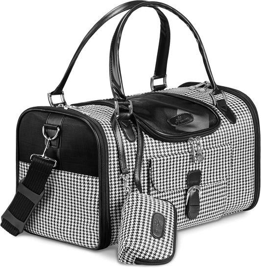 Fashion Pet Carrier, Small Dog Carrier Purse, Cat Carrier, Quality High-Grade Woven Cloth Dog Purse, Collapsible Portable Pet Carrying Handbag with Shoulder Strap for Travel Walking Hiking