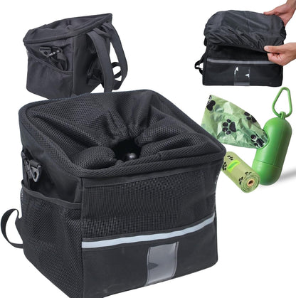 Dog Bike Basket - Front Bike Basket for Dogs and Cats with Poop Bag Dispenser - Ideal for Pets up to 10 Lbs - Safe and Comfortable Bike Dog Carrier