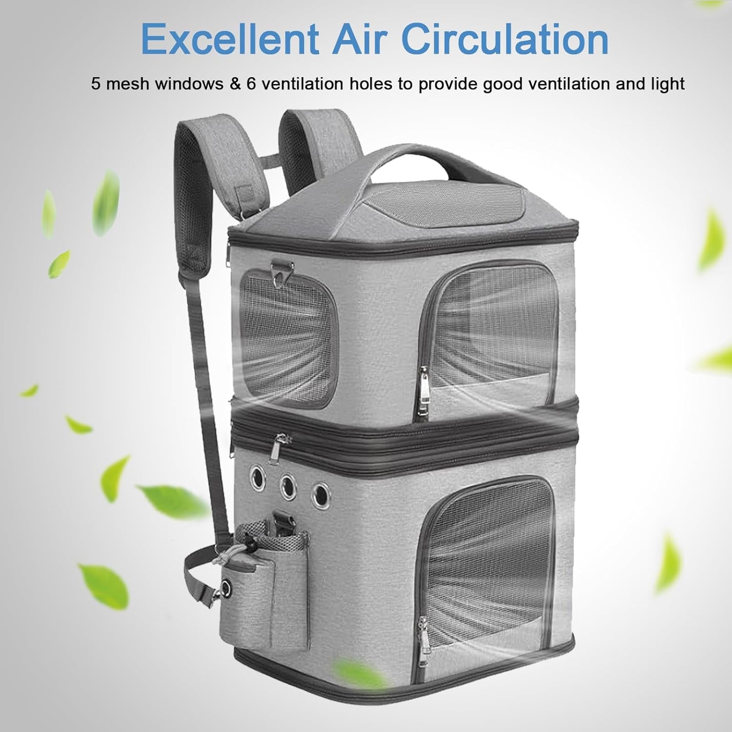 Detachable Double Pet Carrier Backpack for Small Cats and Dogs, Cat Travel Carrier for 2 Cats, Perfect for Traveling/Hiking/Camping, Grey