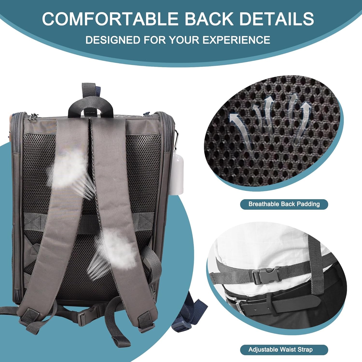Pet backpack carrier side view showing breathable mesh panels and viewing windows