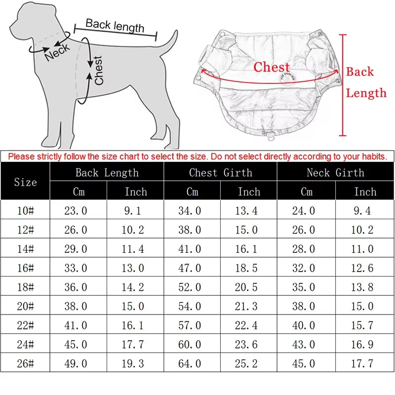 Waterproof Big Dog down Jacket Winter Warm Dog Clothes for Small Medium Large Dogs French Bulldog Pug Hooded Coat Pets Clothing