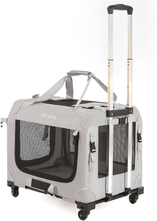 Extra Large Cat Carrier Soft Sided with Wheels Folding Small Medium Dog Pet Carrier 24"X16.5"X16" Travel Collapsible Ventilated Comfortable Design Portable Vehicle