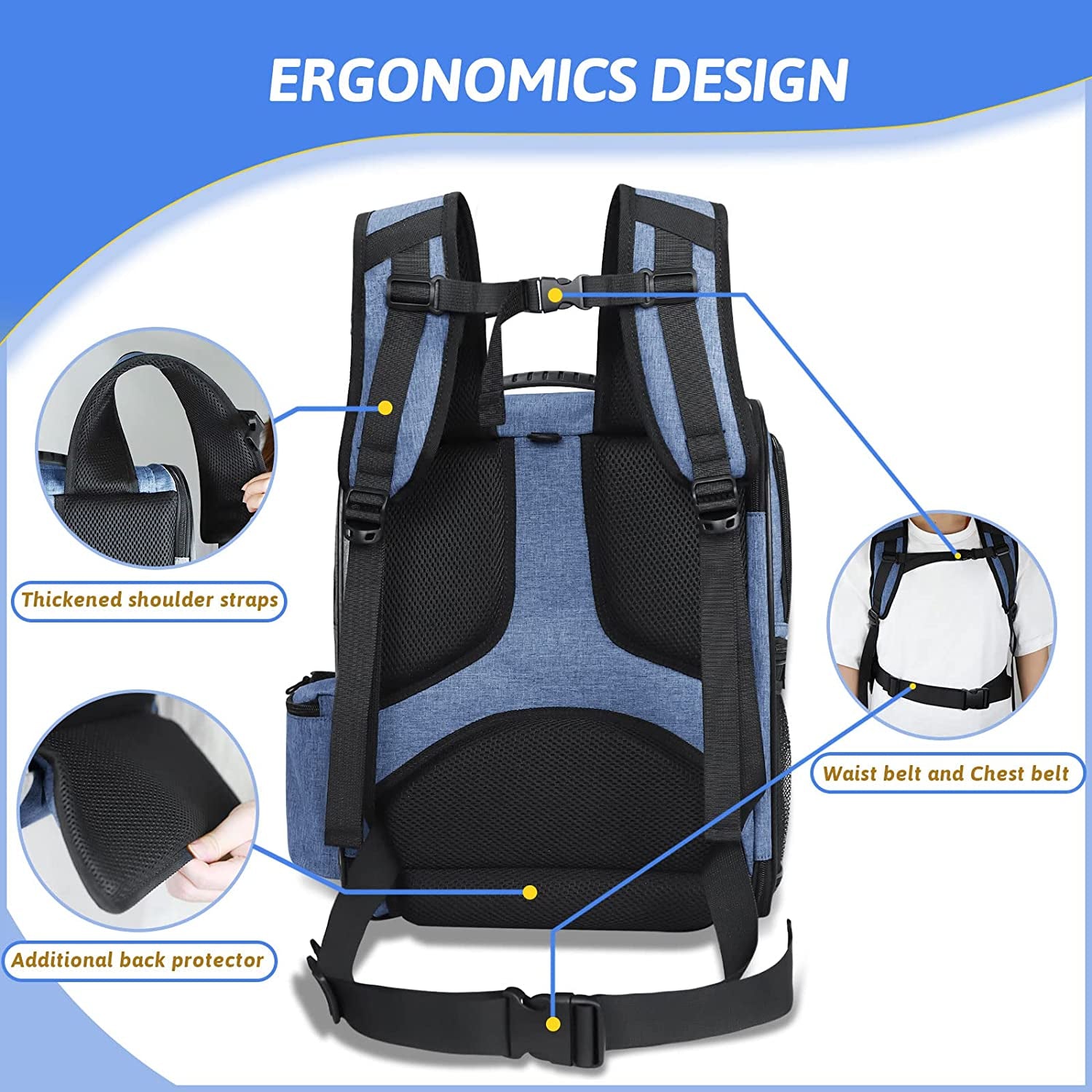 Expandable Pet Carrier Backpack for Small Medium Dog and Cat, Large Space Fits up to 15 Lbs Pet, Foldable Backpack with Safety Lock Zipper and Breathable Mesh for Travel Hiking Camping(Blue)