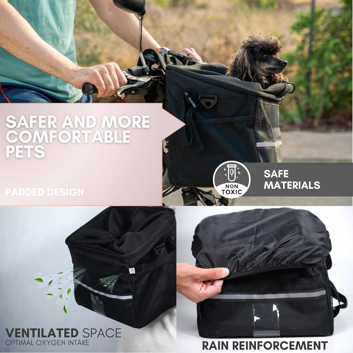 Dog Bike Basket - Premium Front Carrier with Poop Bag Dispenser | Pet Mosaic