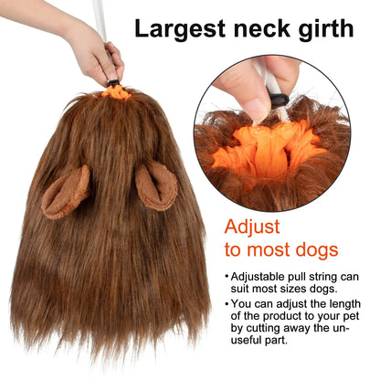 Dog toy with brown hair and orange interior, adjustable for most dogs.