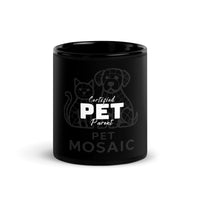 Black mug with 'Certified Pet Parent' text and pet mosaic design on a white background