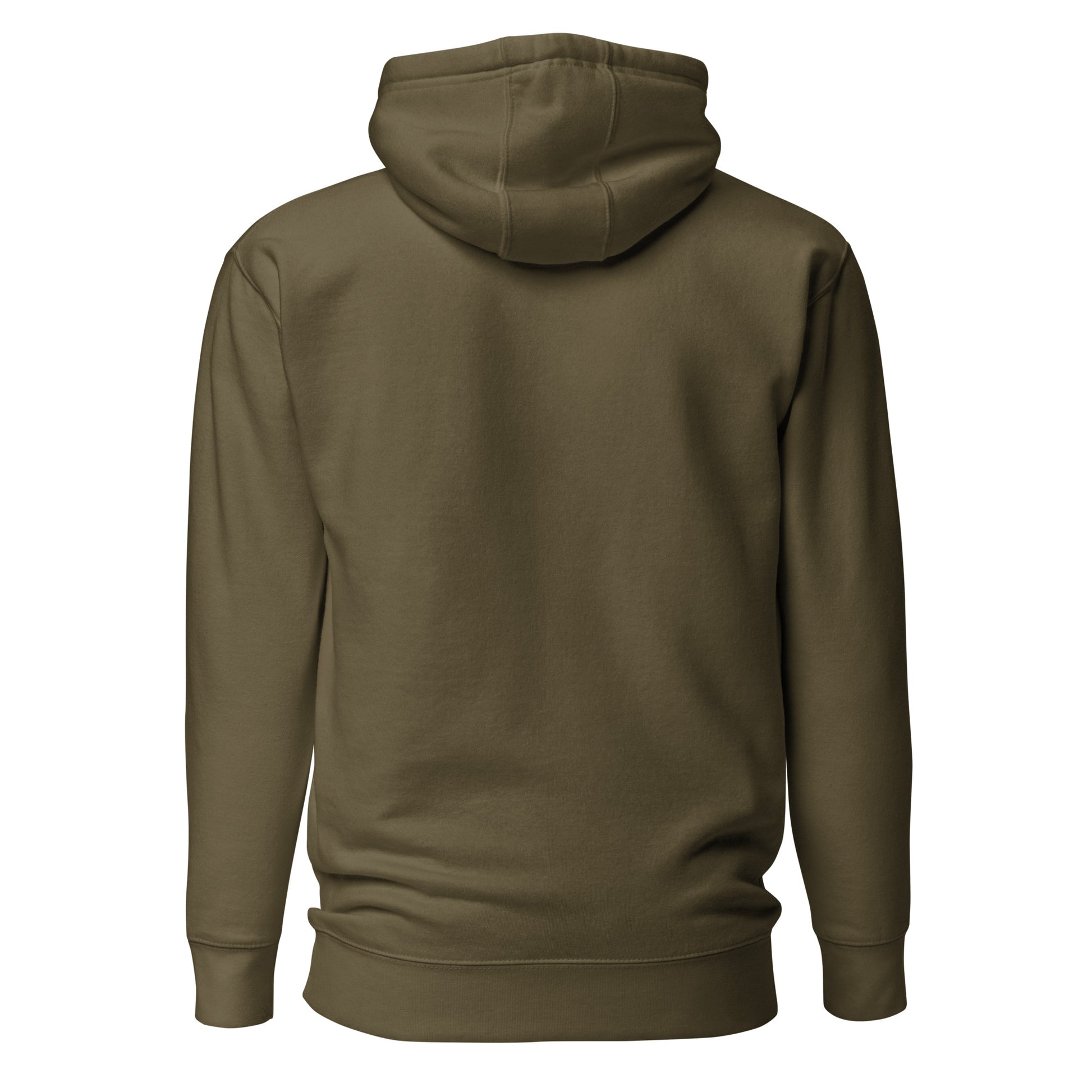 Brown hoodie shown from the back on a white background