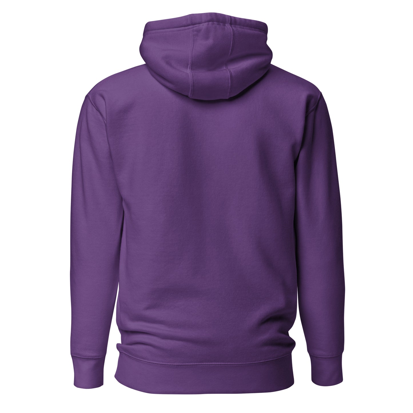 Purple hoodie shown from the back on a white background