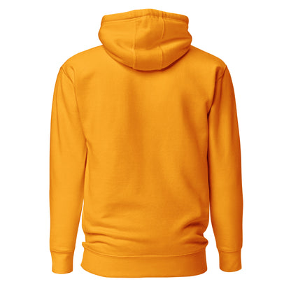 Yellow hoodie shown from the back on a white background