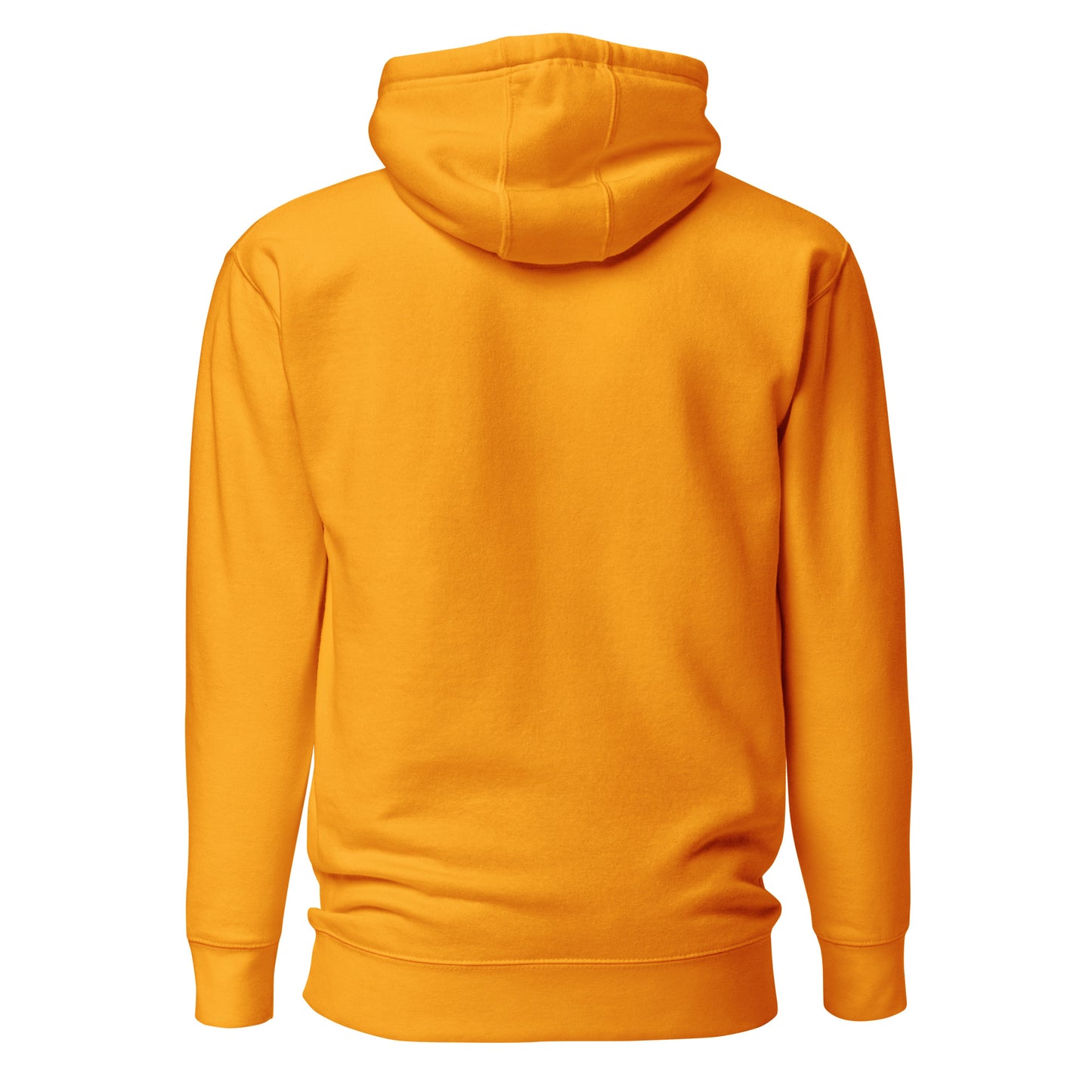 Yellow hoodie shown from the back on a white background