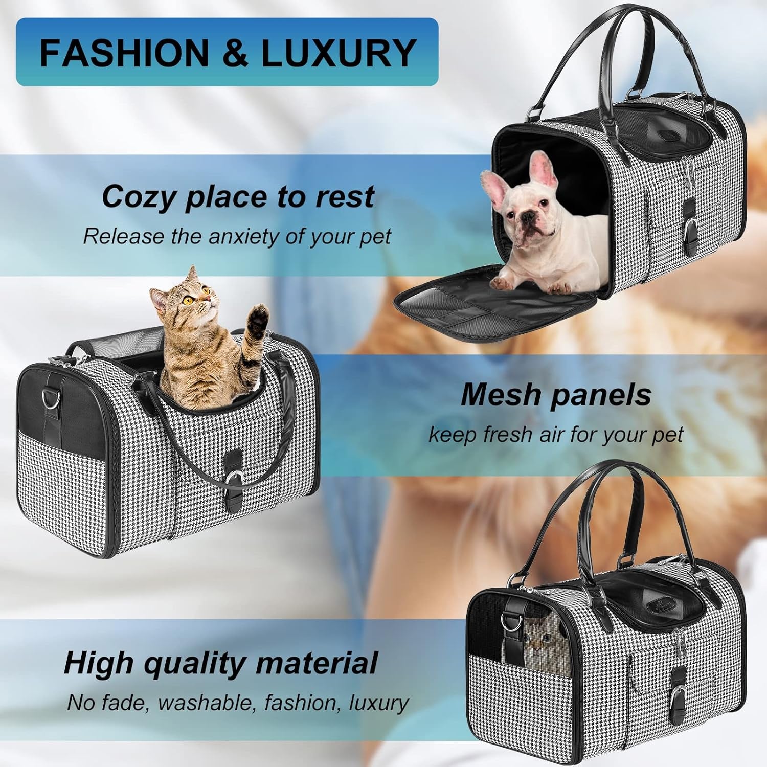 Fashion Pet Carrier, Small Dog Carrier Purse, Cat Carrier, Quality High-Grade Woven Cloth Dog Purse, Collapsible Portable Pet Carrying Handbag with Shoulder Strap for Travel Walking Hiking