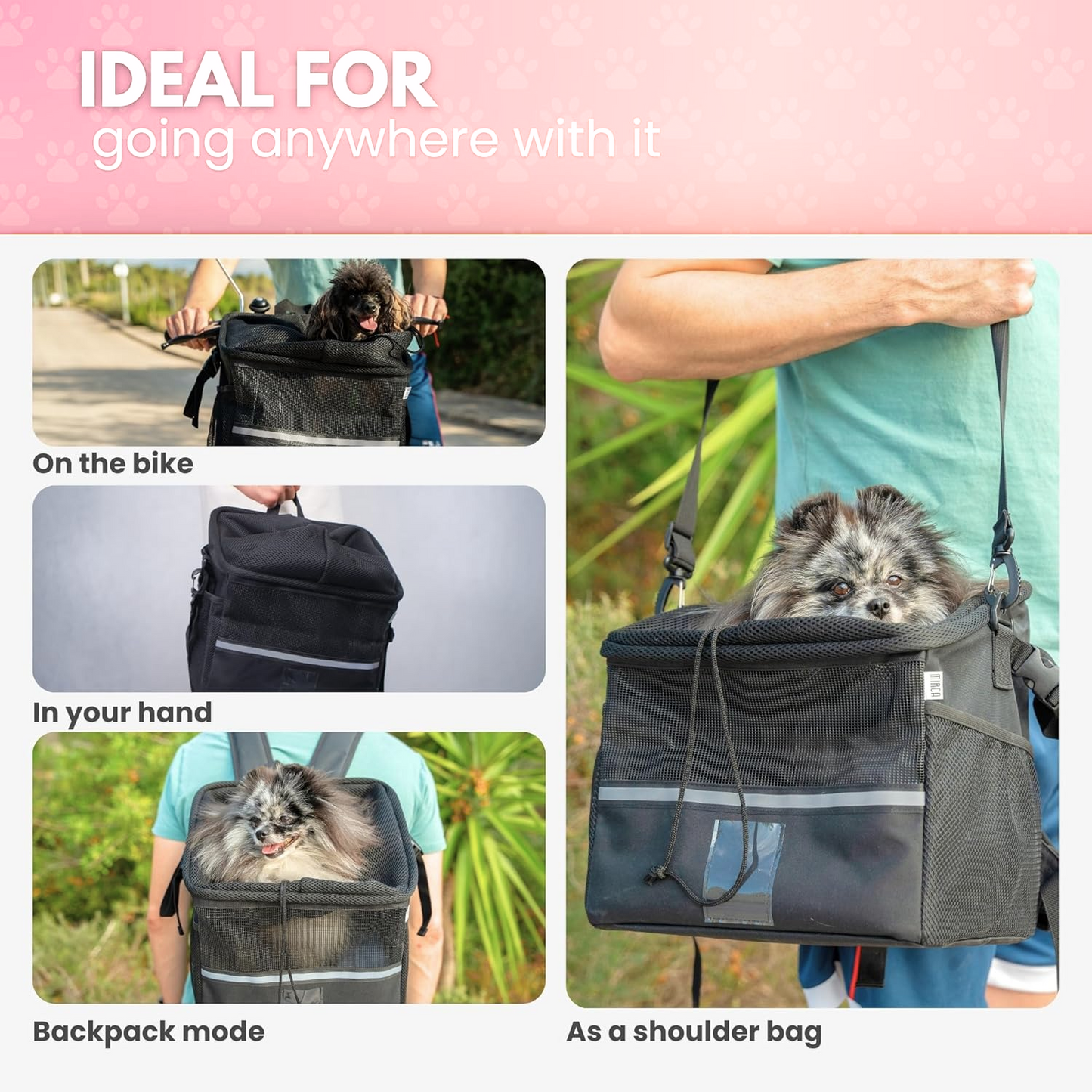Dog Bike Basket - Premium Front Carrier with Poop Bag Dispenser | Pet Mosaic