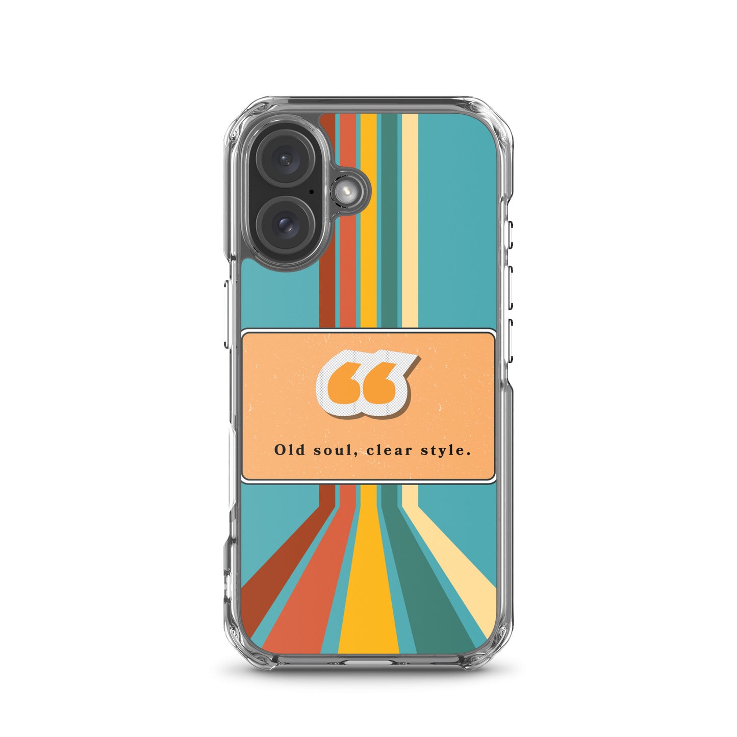 Phone case with colorful design and text on a white background