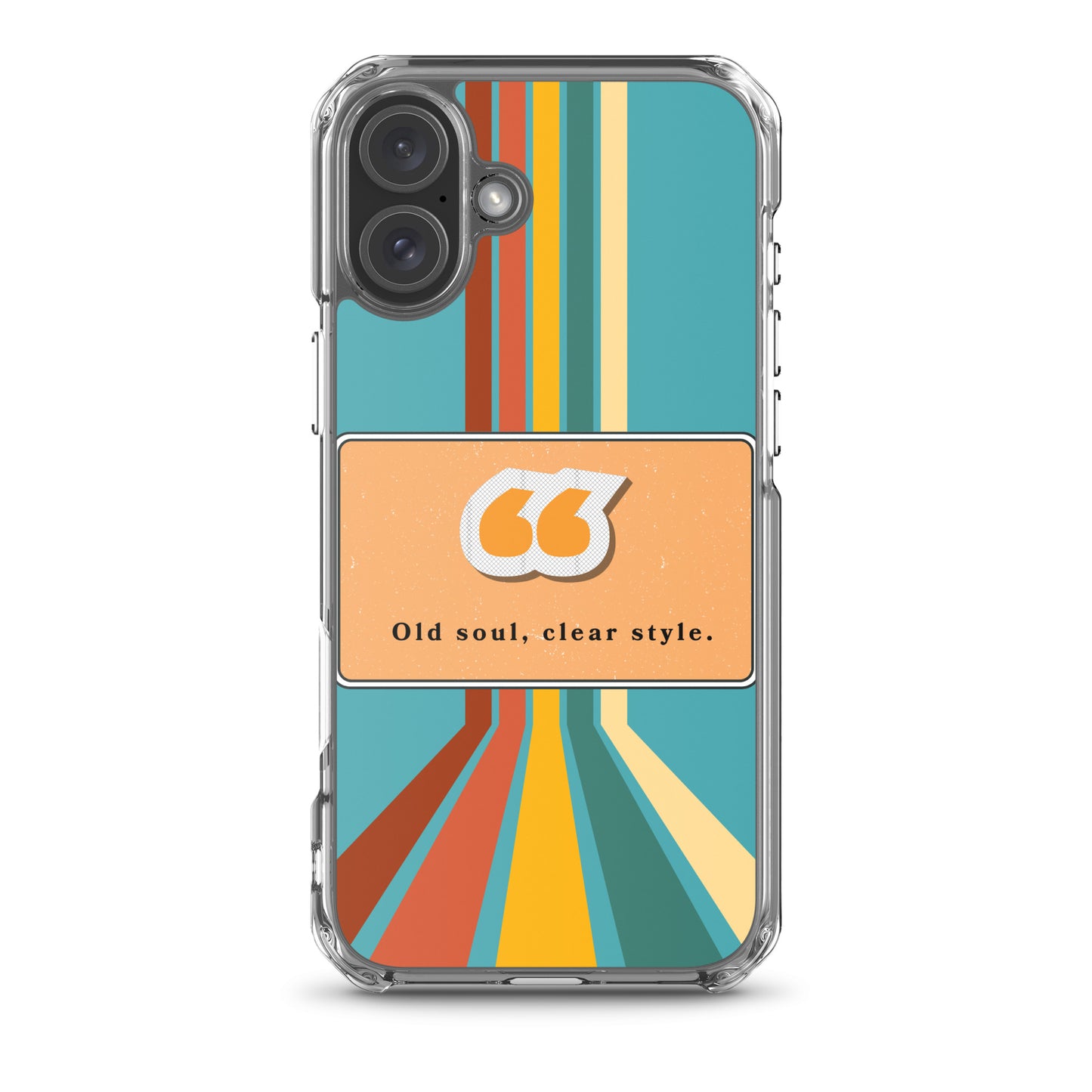 Phone case with colorful design and text on a white background