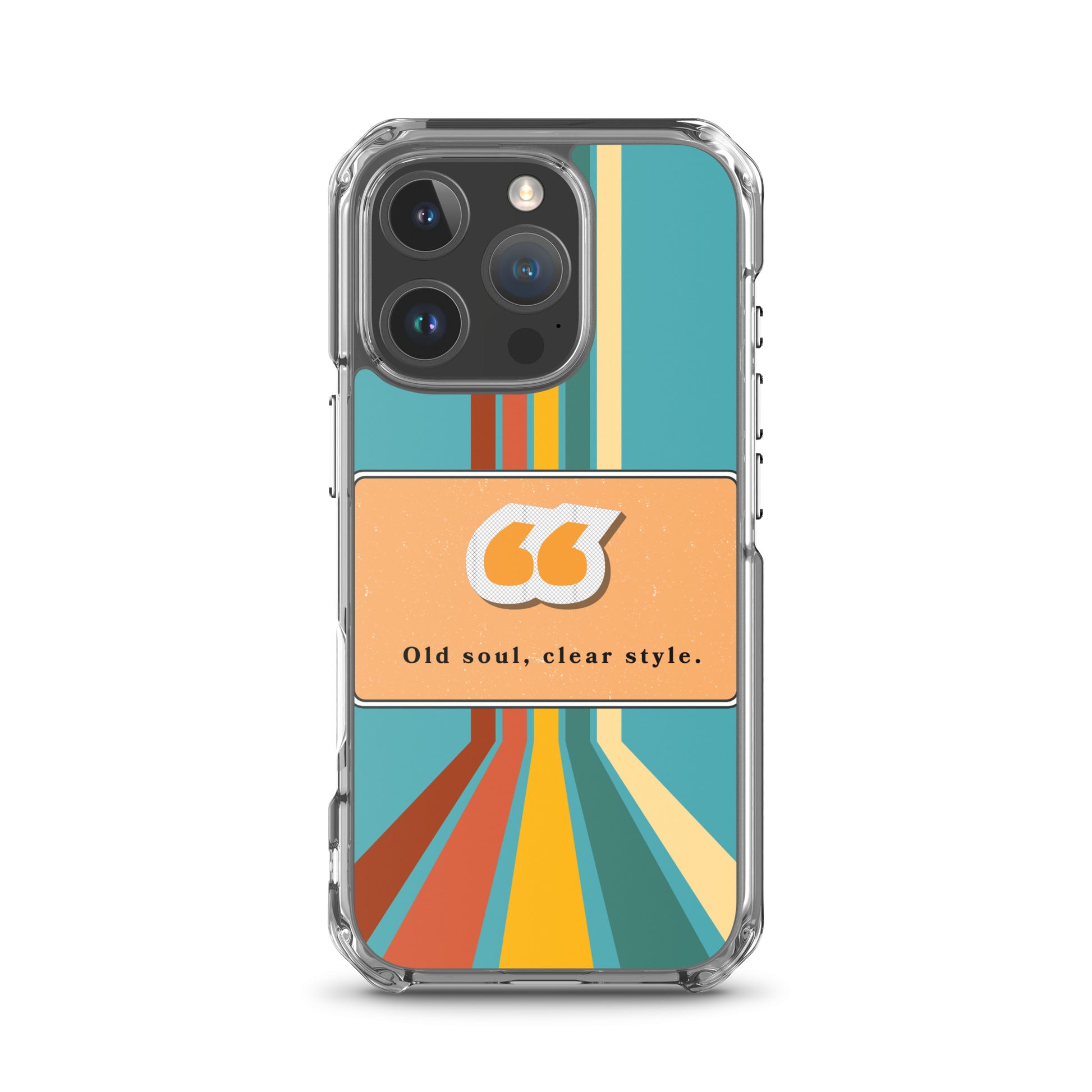 Phone case with colorful design and text on a white background