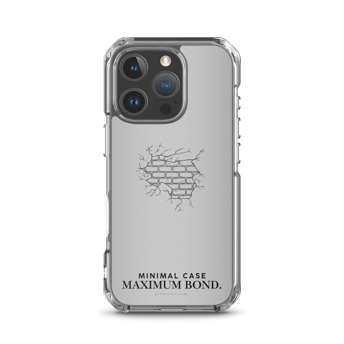 Clear phone case with minimalistic design and 'Maximum Bond' branding on a white background