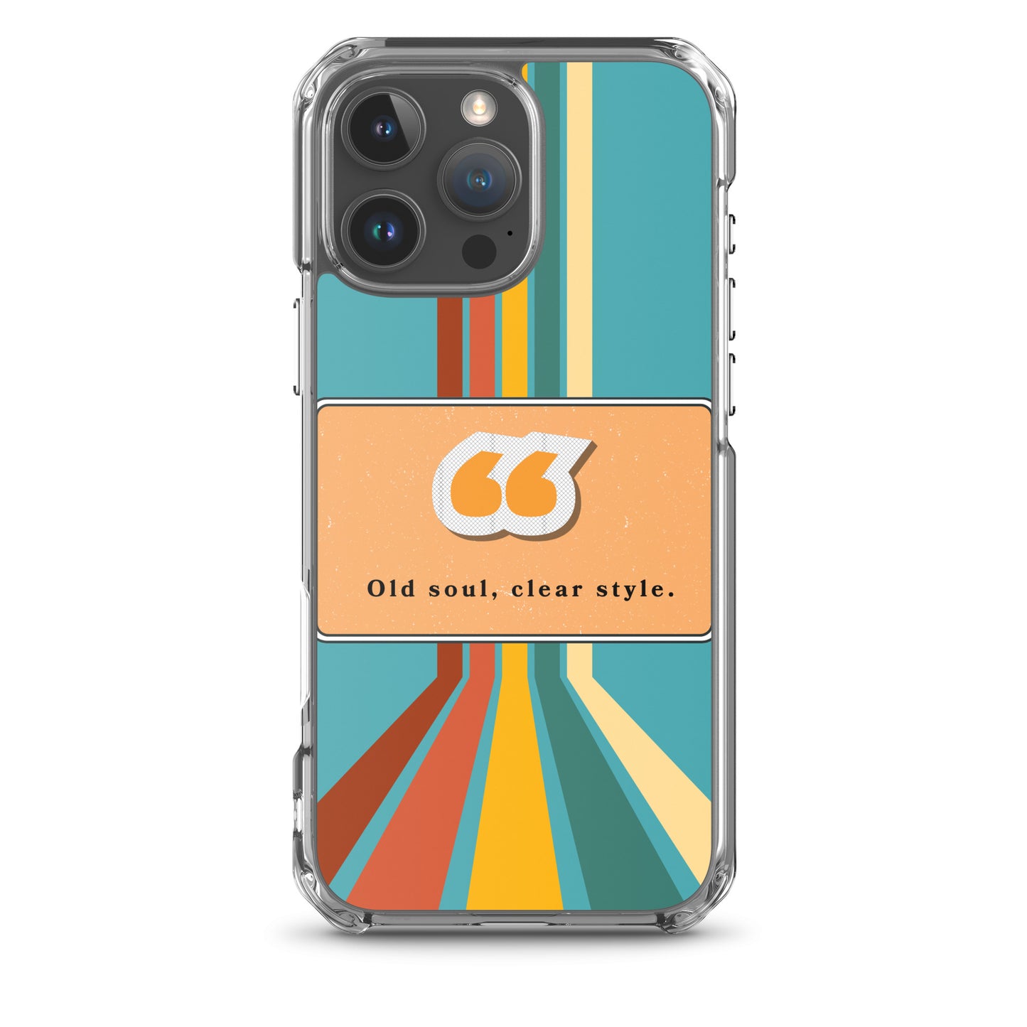 Phone case with colorful design and text on a white background