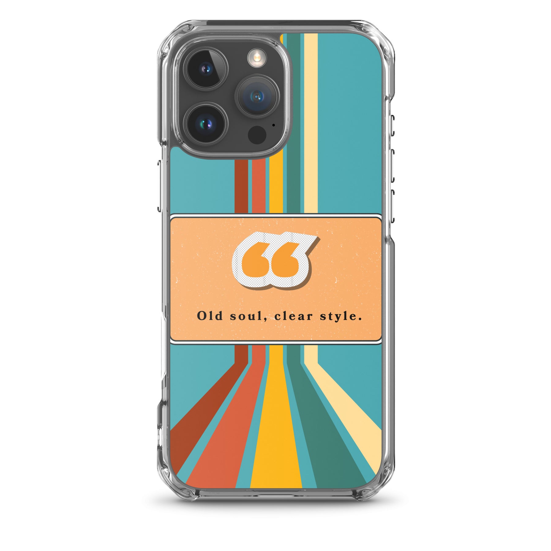 Phone case with colorful design and text on a white background