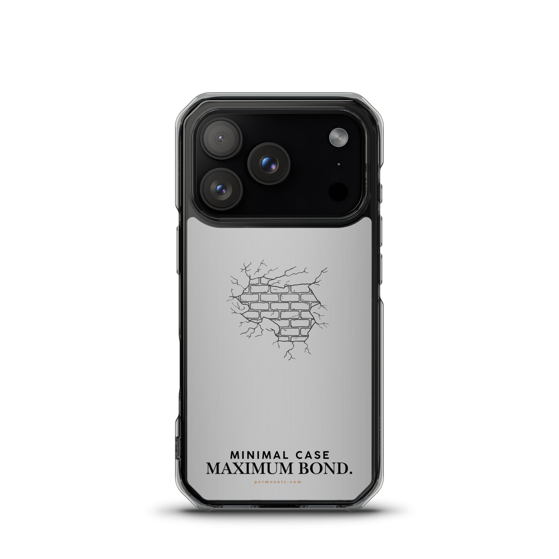 Phone case with a minimalistic design and text on a white background