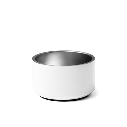 White bowl with metallic interior on a white background