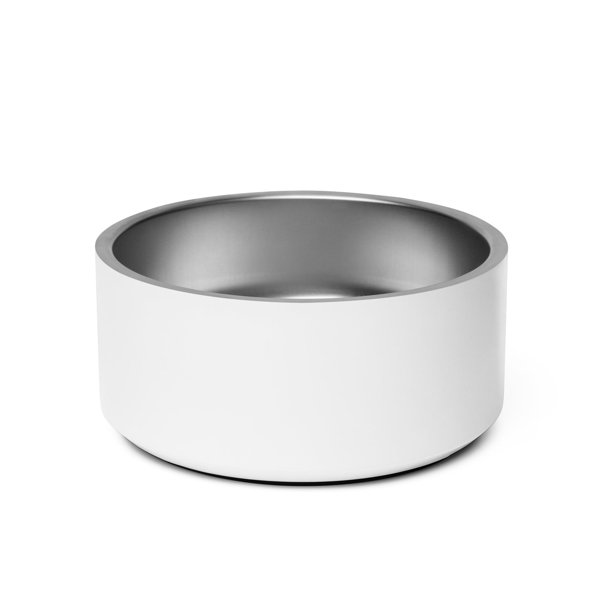 White and silver metal bowl on a white background