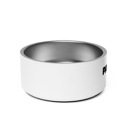 White metal bowl with a logo on a white background
