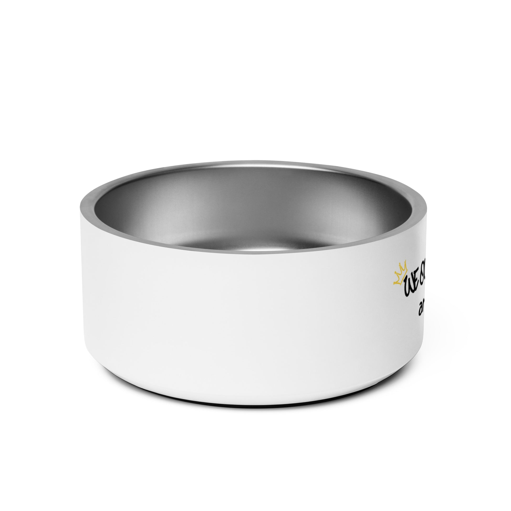 White and silver pet bowl with 'Weegee' branding on a white background