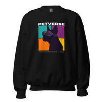 Black sweatshirt with colorful graphic and 'PETVERSE' text on a white background