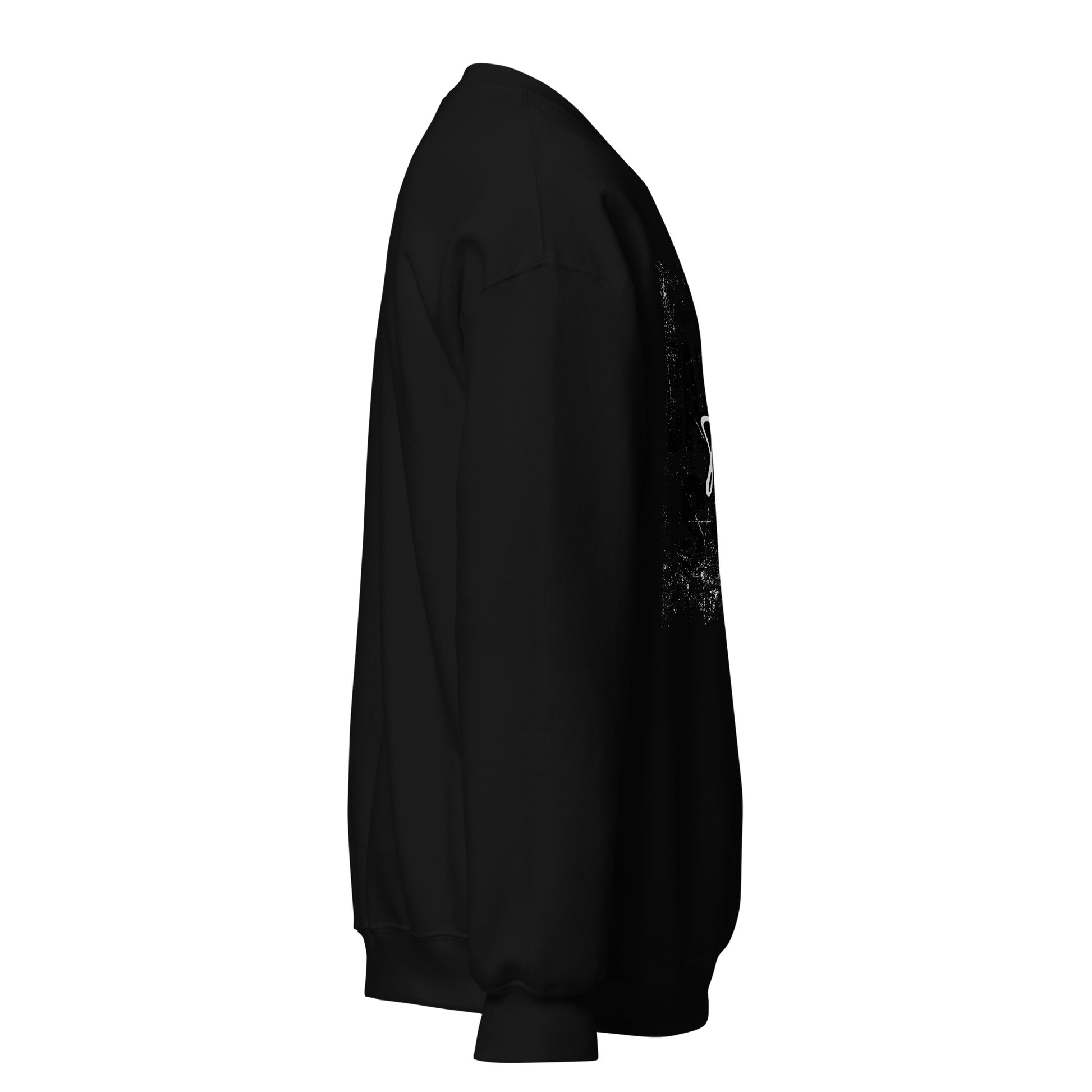 Black hoodie with floral pattern on sleeve against a white background