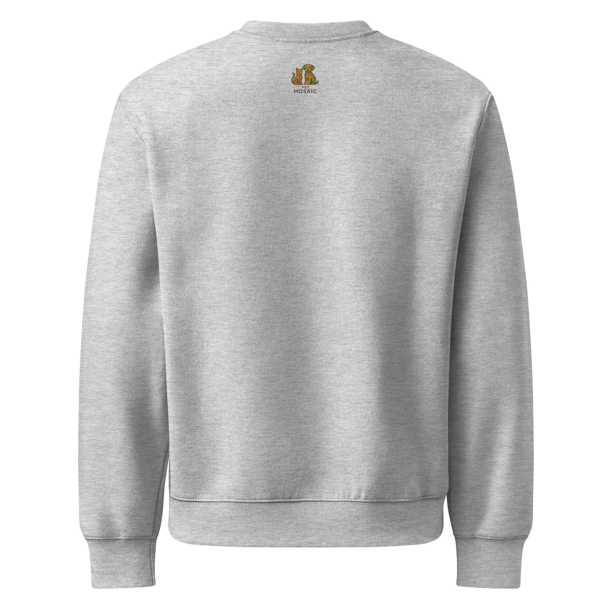 Gray sweatshirt with a logo on the back against a white background