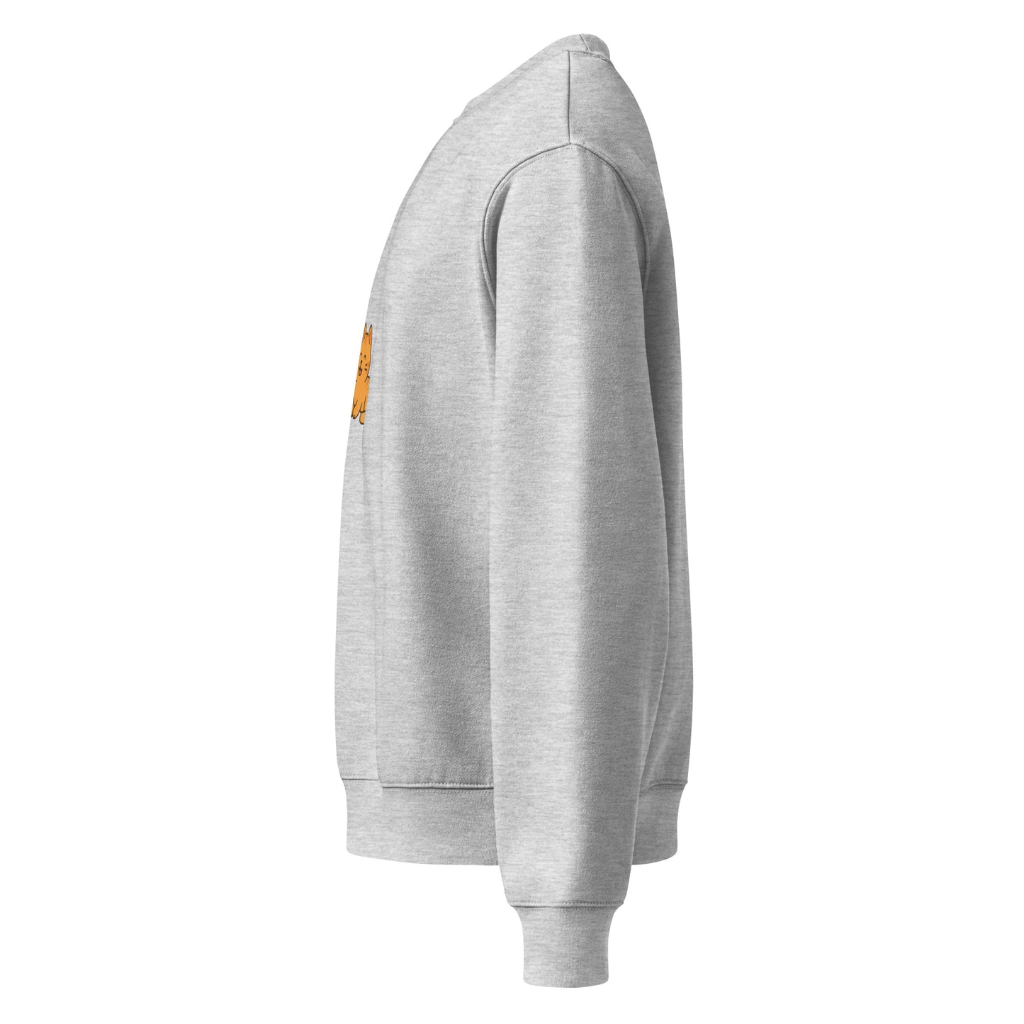Gray hoodie with a small yellow logo on the chest against a white background