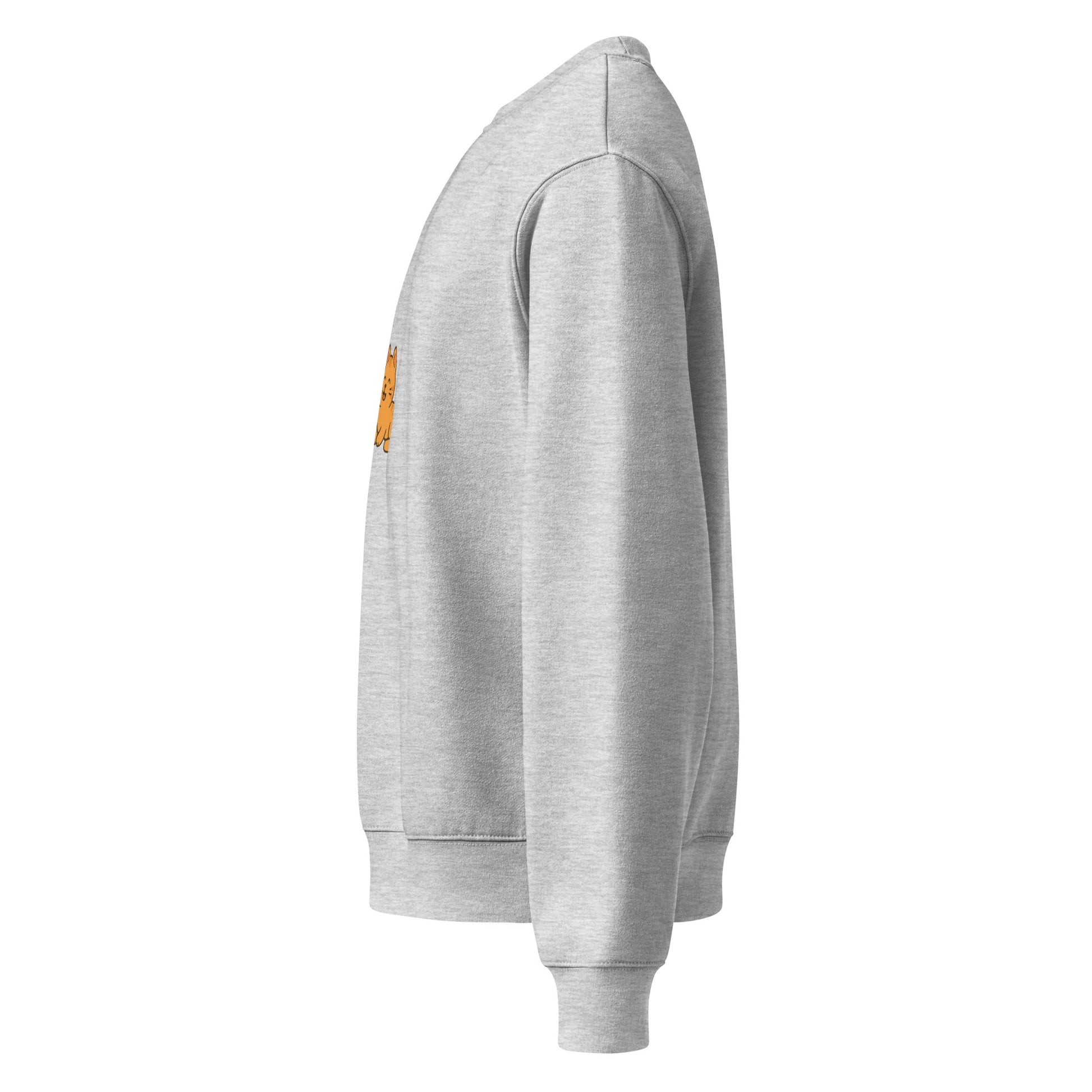 Gray hoodie with a small yellow logo on the chest against a white background