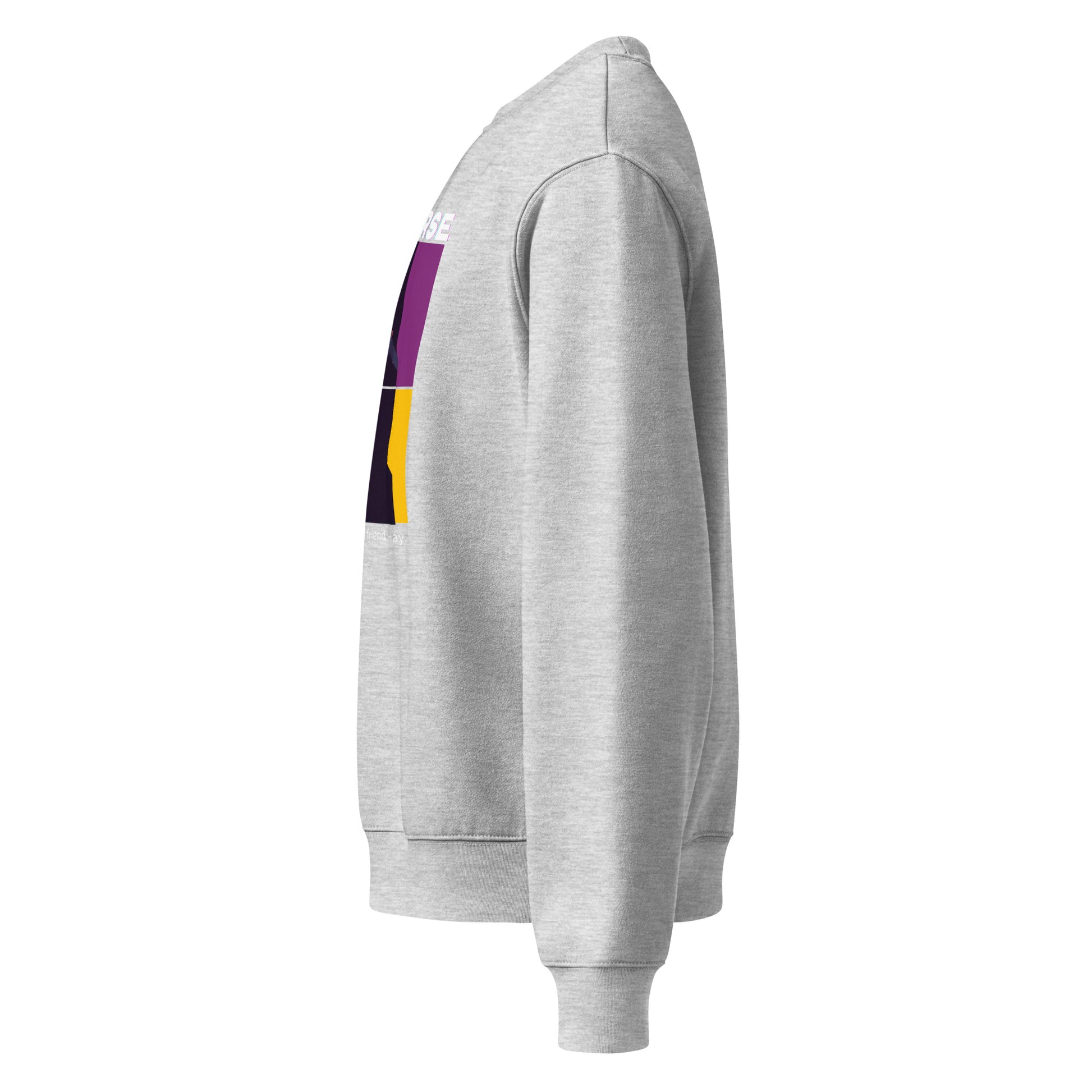 Gray hoodie with colorful accents on a white background
