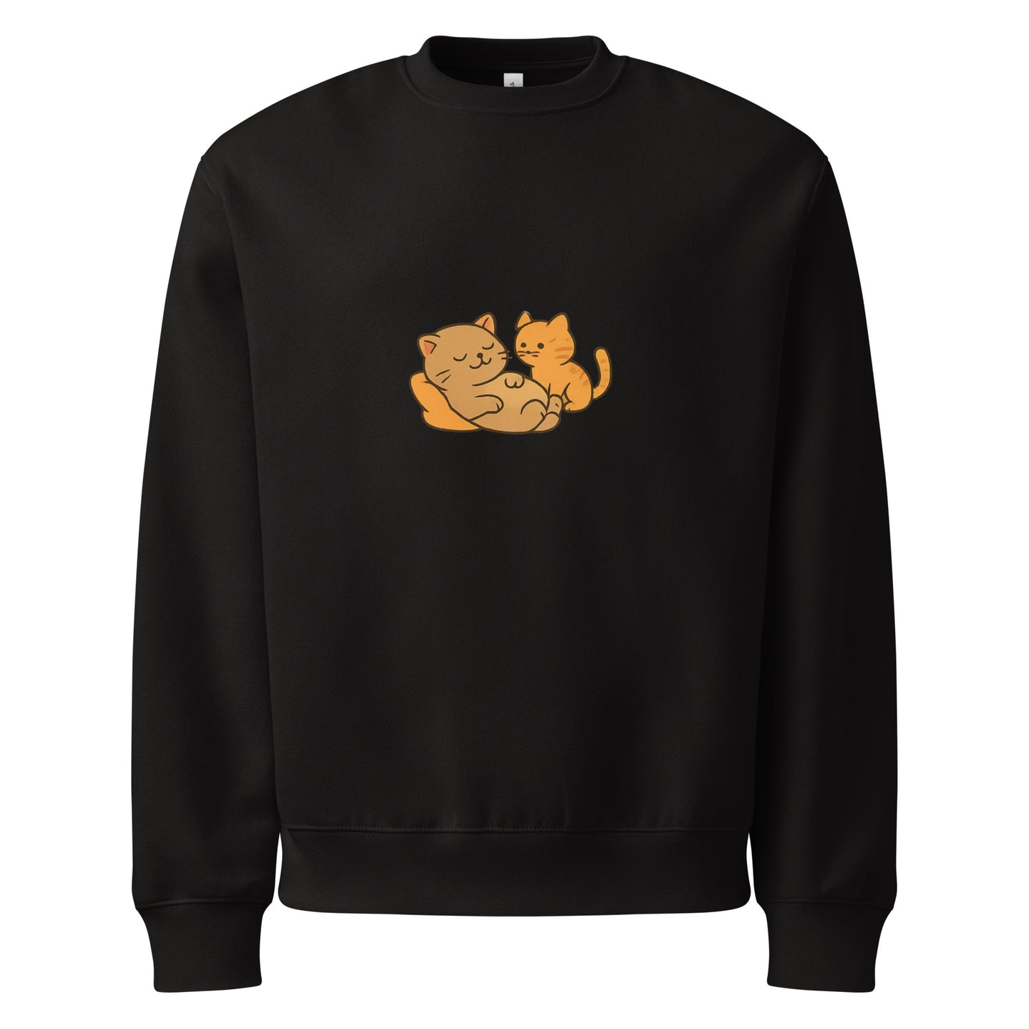 Black sweatshirt with two orange cats on a white background