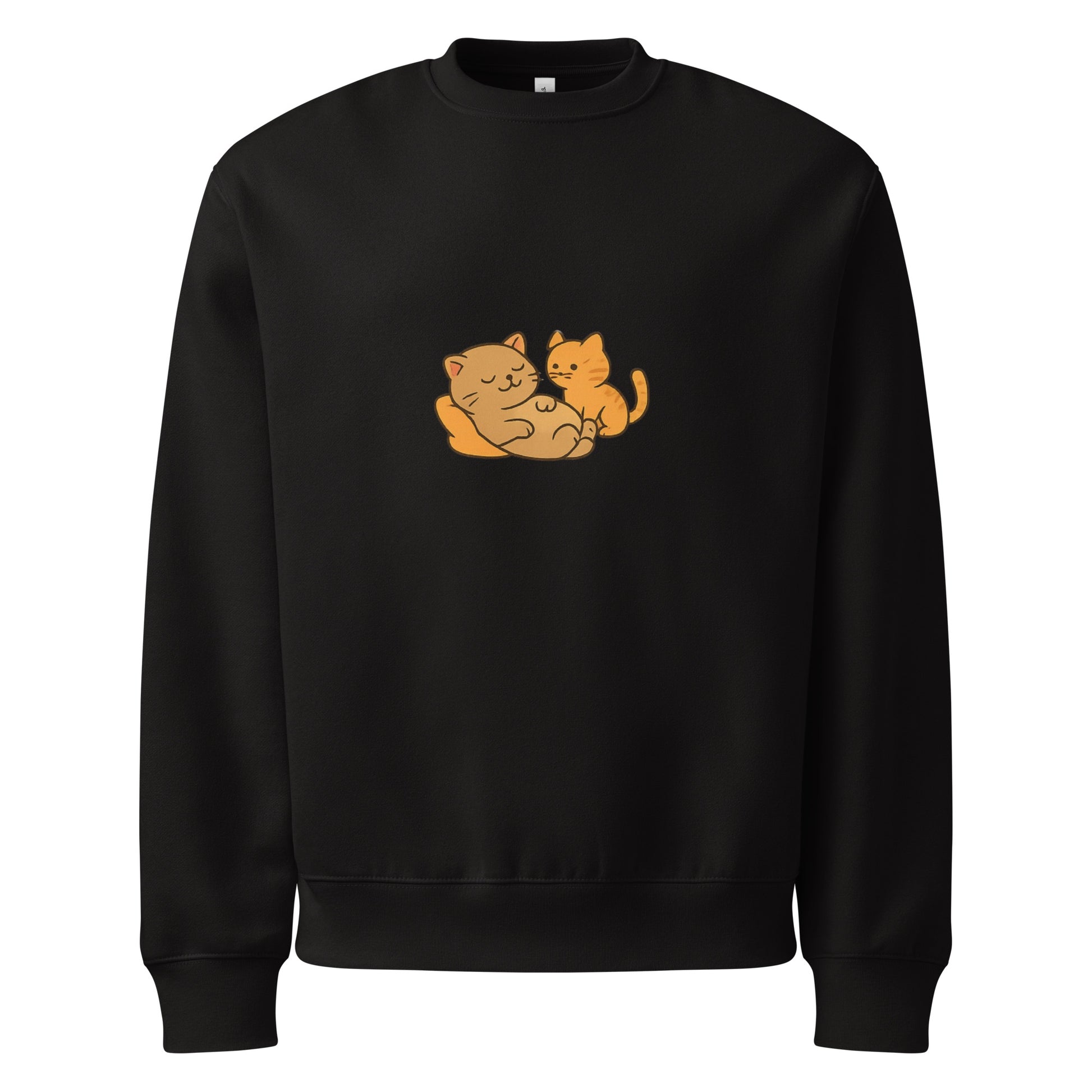 Black sweatshirt with two orange cats on a white background