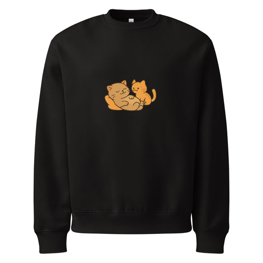 Black sweatshirt with two orange cats on a white background
